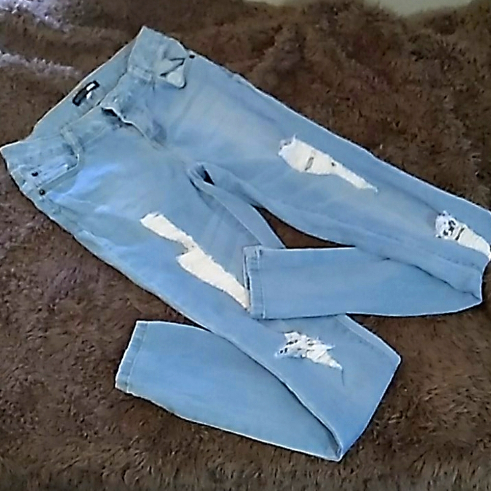 Size 3 distressed light blue jeans